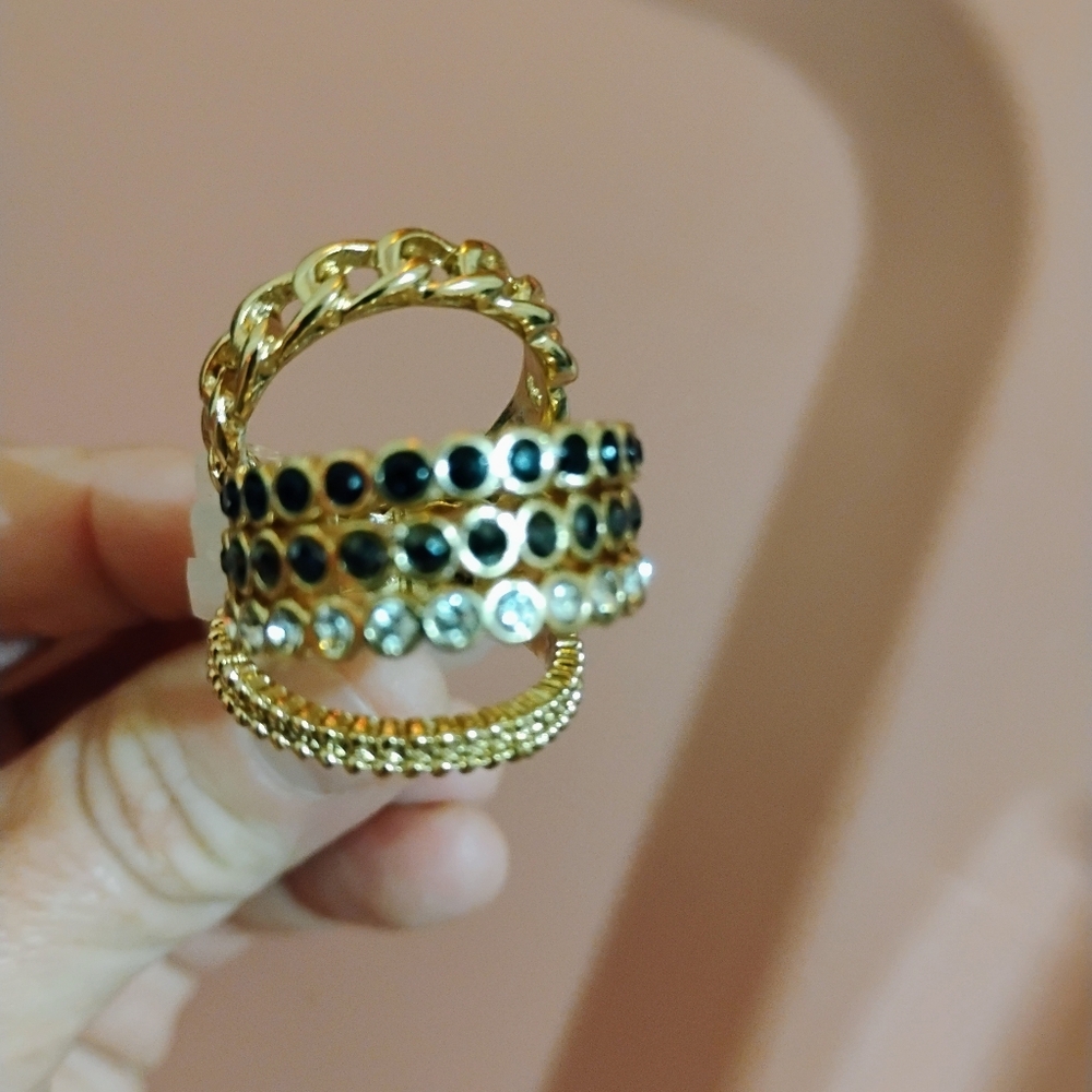 Size 8 Gold-Tone Multi-Row Crystal & Enamel Statement Rings